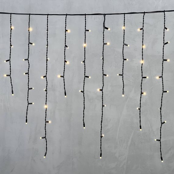 Светодиодная бахрома с колпачком 3,2*0,9 м., 168 теплых белых LED ламп, каучуковый черный провод, LTC (LL168-1-2WW)