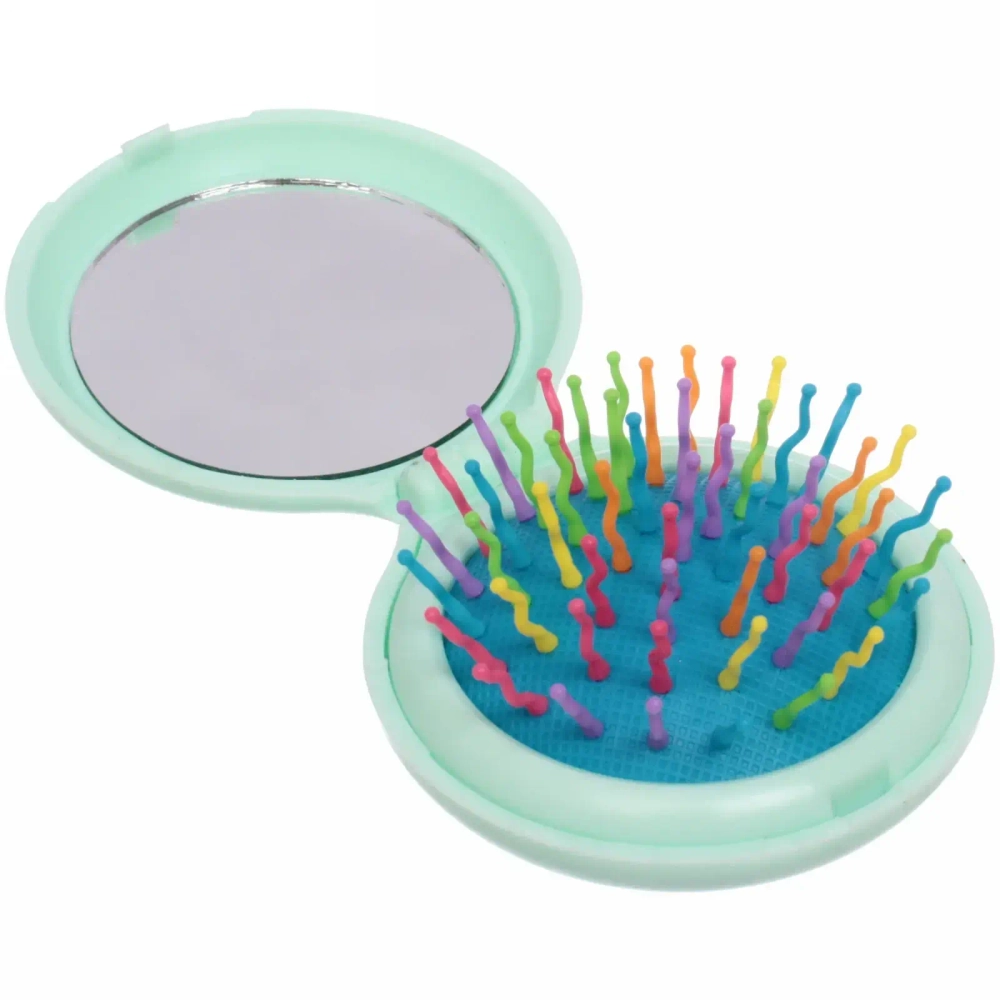 Расческа массажная складная с зеркалом, круглая «Monaco - Love», микс 4 цвета, 7 см (коробка PVC)
