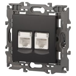 14-3108-05 ЭРА Розетка 2хRJ45, IP20, антрацит | Elegance Антрацит