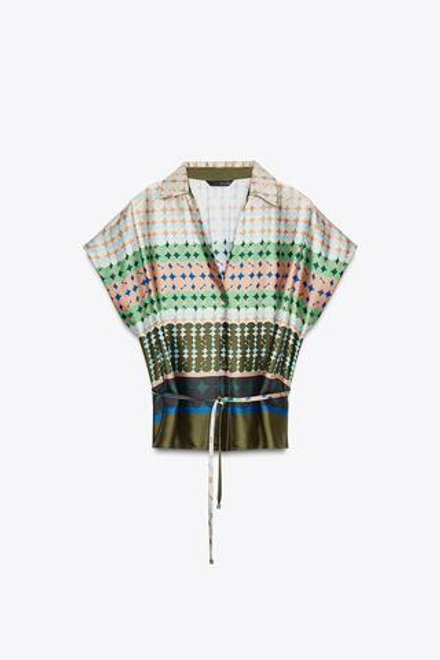 ZARA УЗОРЧАТАЯ АТЛАСНАЯ РУБАШКА, РАЗНОЦВЕТНЫЙ