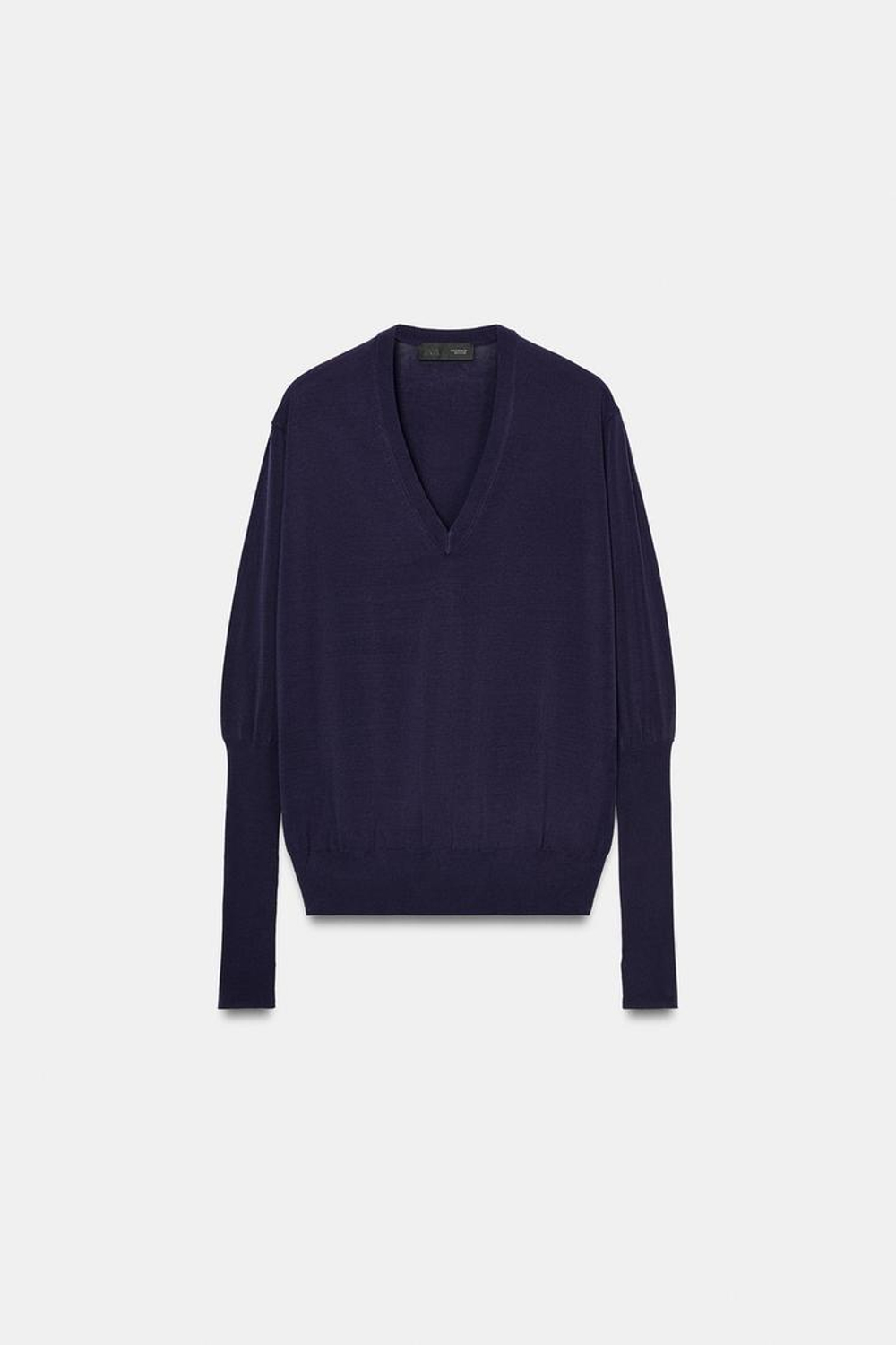 ZARA ДЖЕМПЕР ИЗ ТОНКОГО ТРИКОТАЖА С V-ОБРАЗНЫМ ВЫРЕЗОМ, ЧЕРНИЛЬНО-СИНИЙ