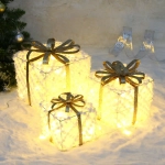 Фигура светодиодная «Подарок от Санты» (набор 3 шт: 12см, 15см, 19см), 220V, Золото (свечение - Теплый белый)