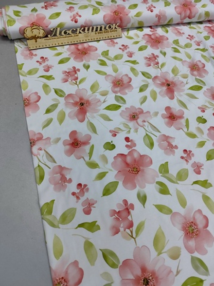 Кулирка с лайкрой ПЕ Диджитал печать / Розовые цветы