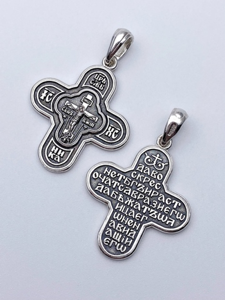 Крест из серебра/Частичное чернение/С подвижным ухом