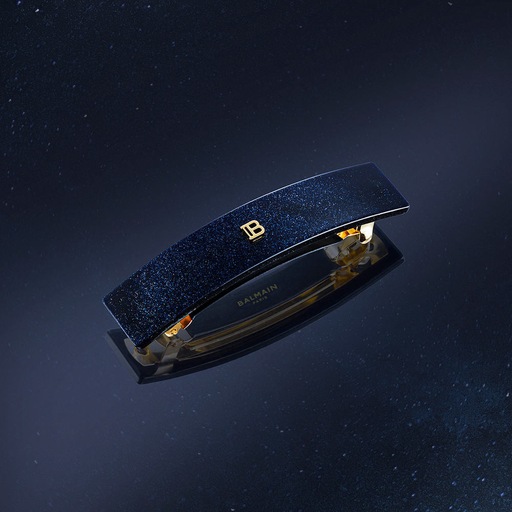 Balmain Hair Couture Заколка-автомат M "Космический сапфир" Limited Edition Acetate Barrette Pour Cheveux Medium Cosmic Sapphi