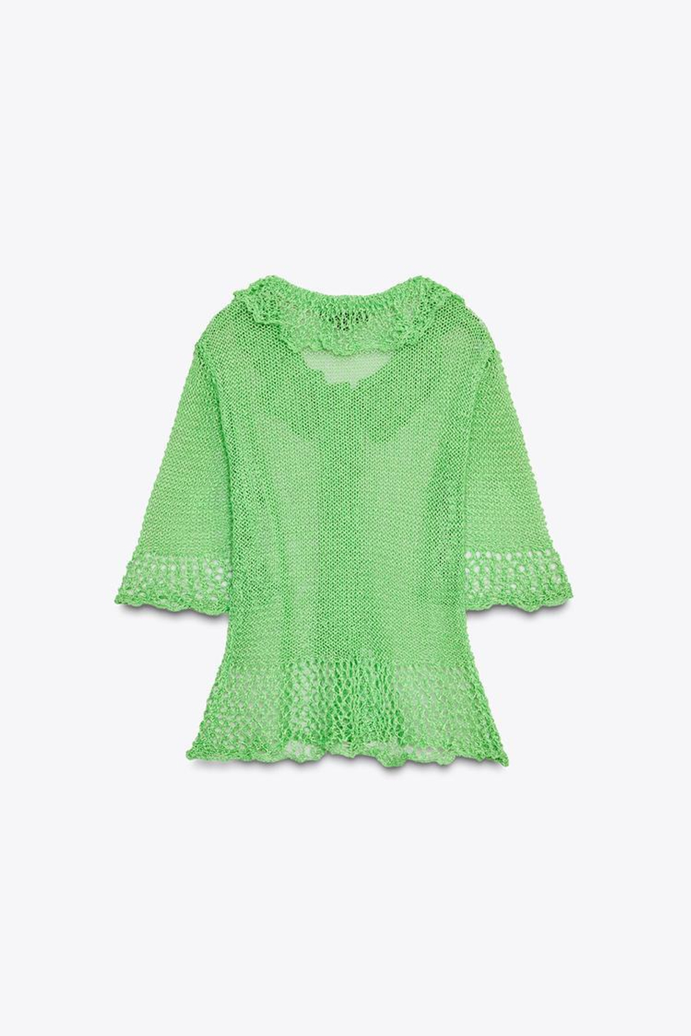 ZARA КАРДИГАН АЖУРНОЙ ВЯЗКИ С КОРОТКИМИ РУКАВАМИ, ЗЕЛЕНЫЙ