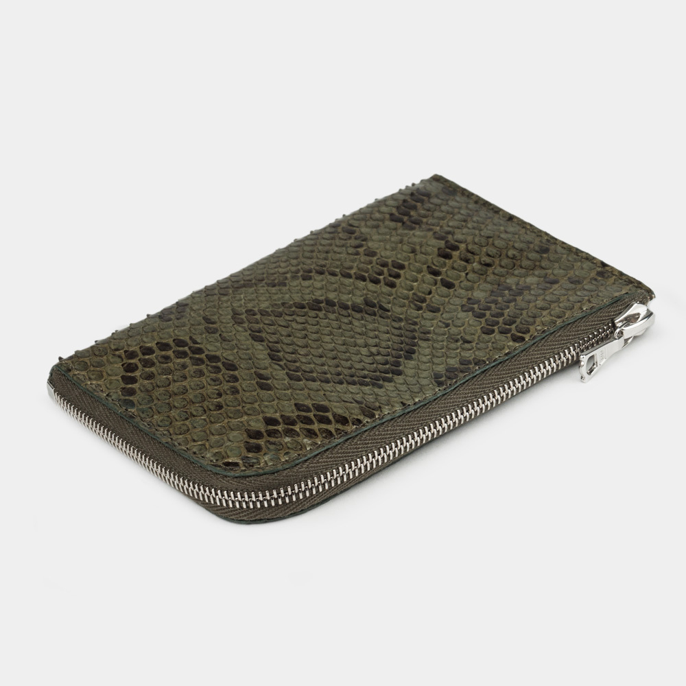 Мини-кошелек Aven из кожи питона зеленого цвета