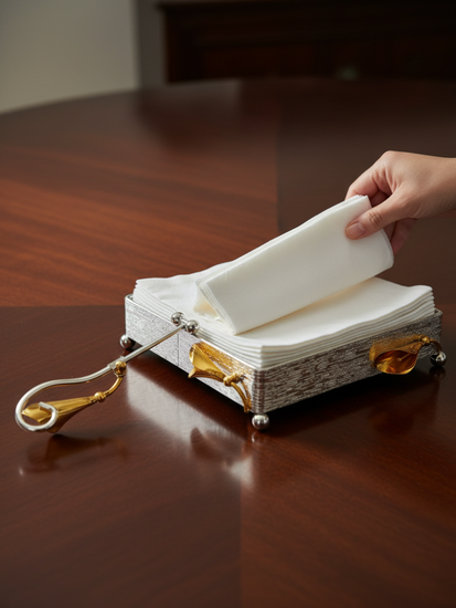 Салфетница из нержавеющей стали с декором, для салфеток 16,5 см