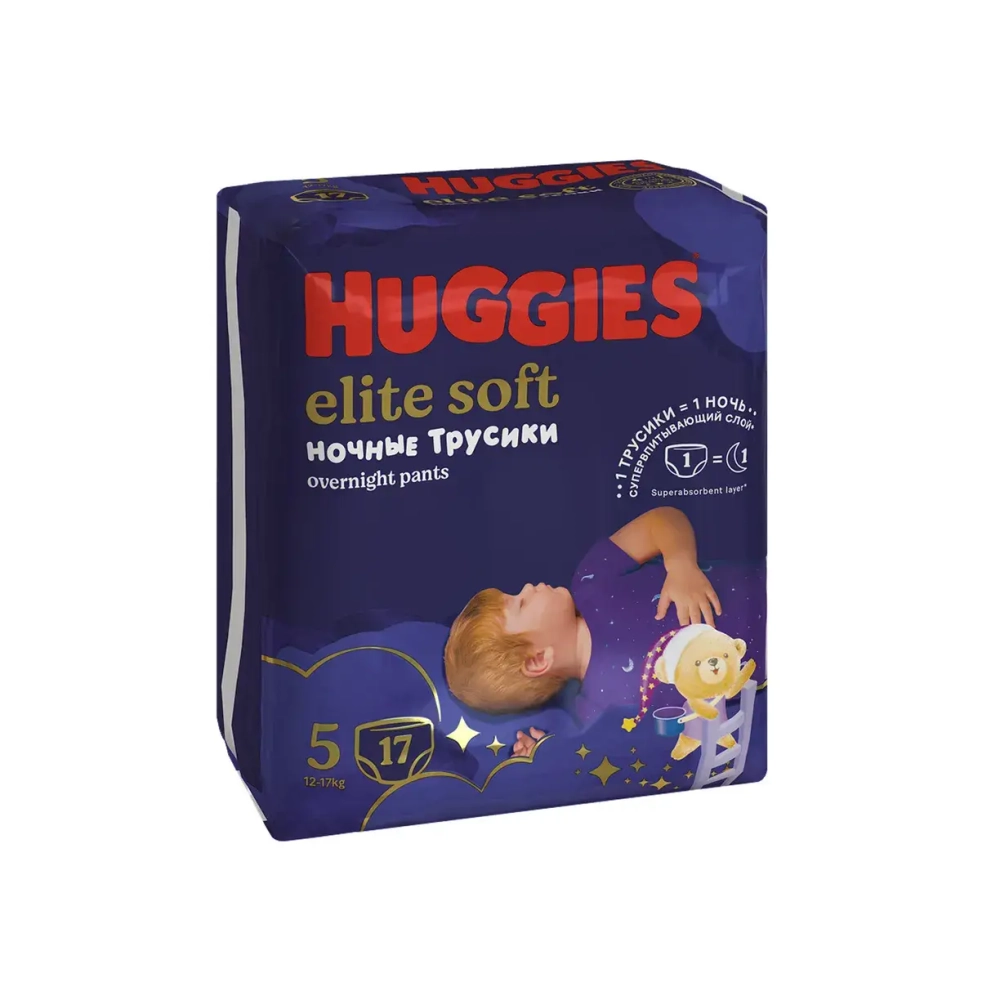 Ночные трусики-подгузники Huggies Элит Софт 5 (12–17 кг), 17 шт. Хаггис