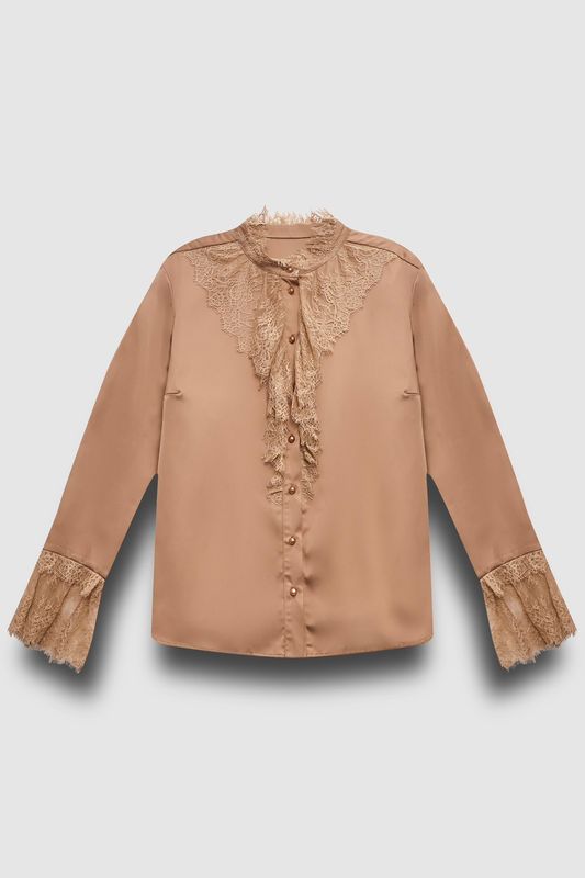 Блузка с отделкой из кружева, капучино