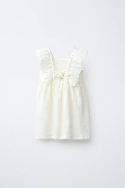 ZARA ПЛАТЬЕ ИЗ КОМБИНИРОВАННОЙ ТКАНИ, ЭКРЮ