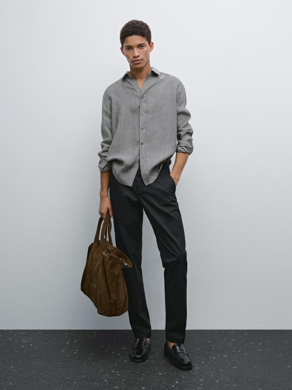 Massimo Dutti Зауженные брюки из хлопковой смесовой ткани, черный