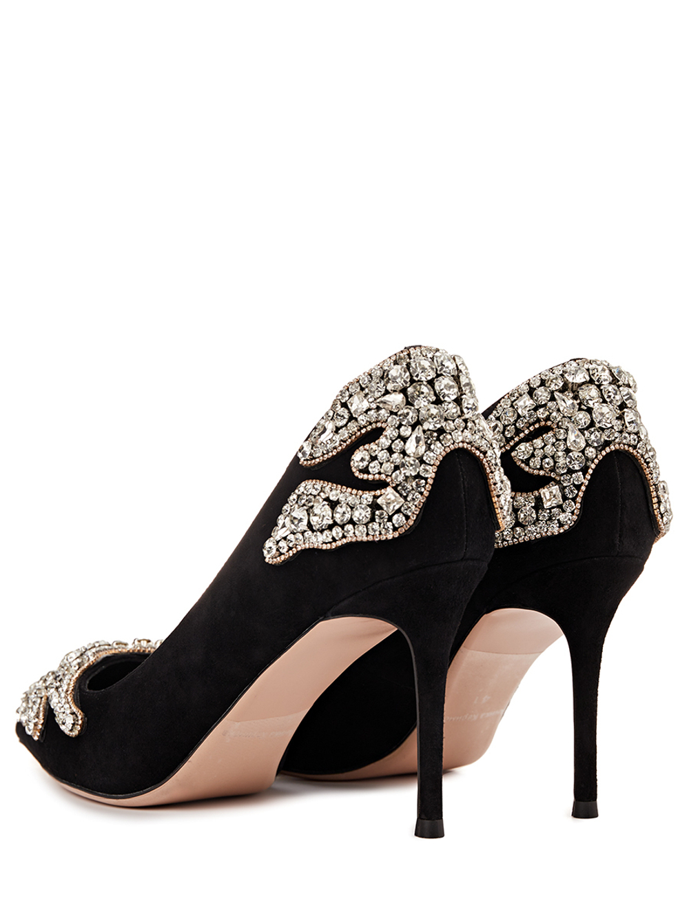 Женские замшевые туфли черные с аппликацией