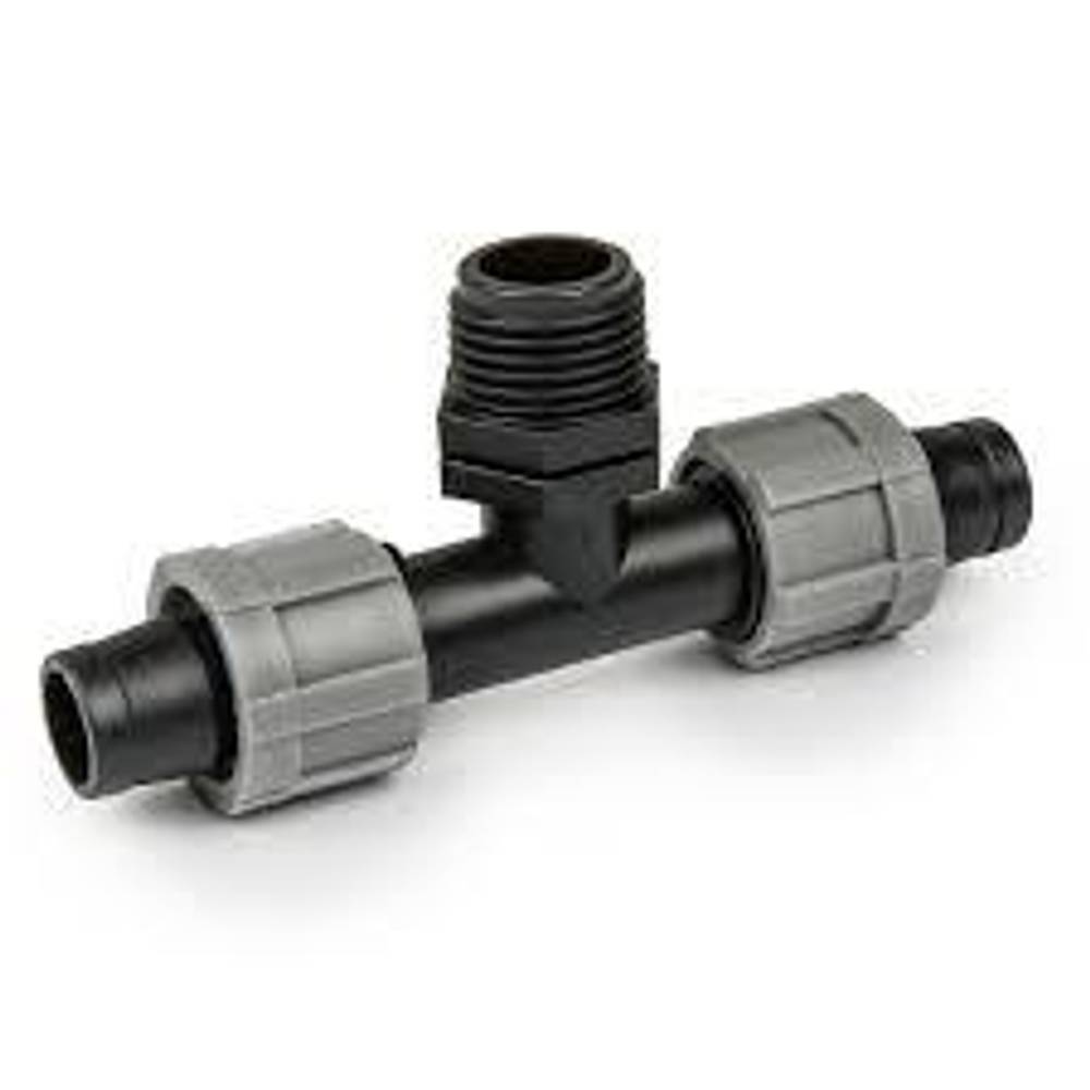 Тройник две капельные ленты и резьба 3/4" НР