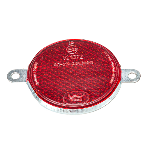 Световозвращатель (катафот), красный, круглый, крепление 2 отверстия