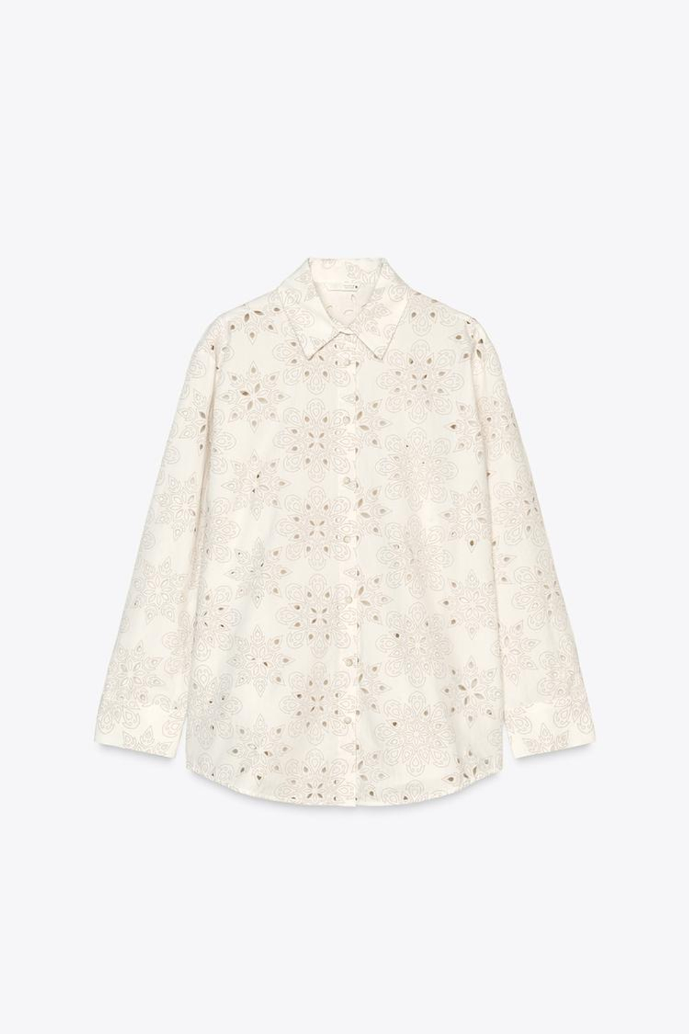 ZARA РУБАШКА С АЖУРНОЙ ВЫШИВКОЙ, ЭКРЮ/БЕЖЕВЫЙ