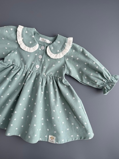 Платье из фланели для малышек «Сердечки», цвет мятный