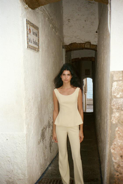 ZARA БРЮКИ FLARE ИЗ КРЕПА, СВЕТЛО-ЖЕЛТЫЙ