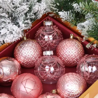 Новогодние шары «Зимняя нежность» 8 см (набор 12 шт), Розовое золото