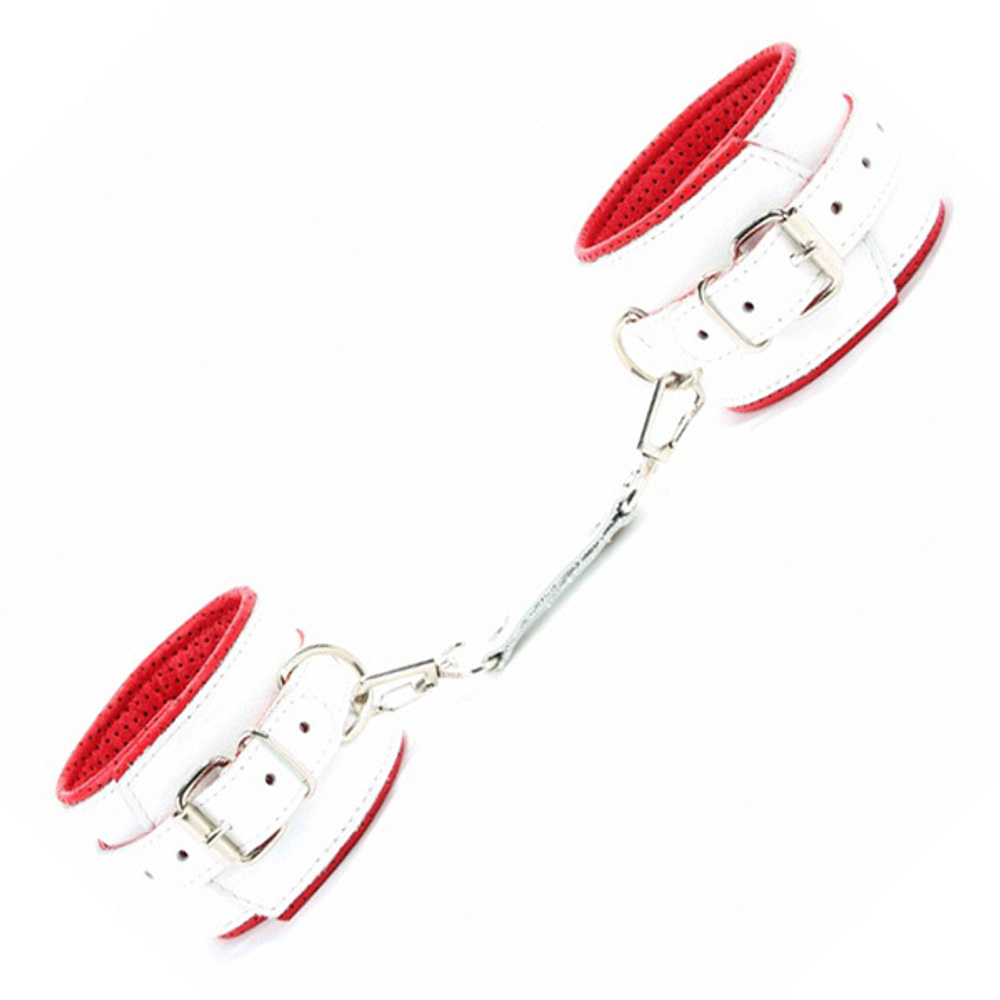 Бело-красные кожаные наручники Медсестричка БДСМ Арсенал 51033