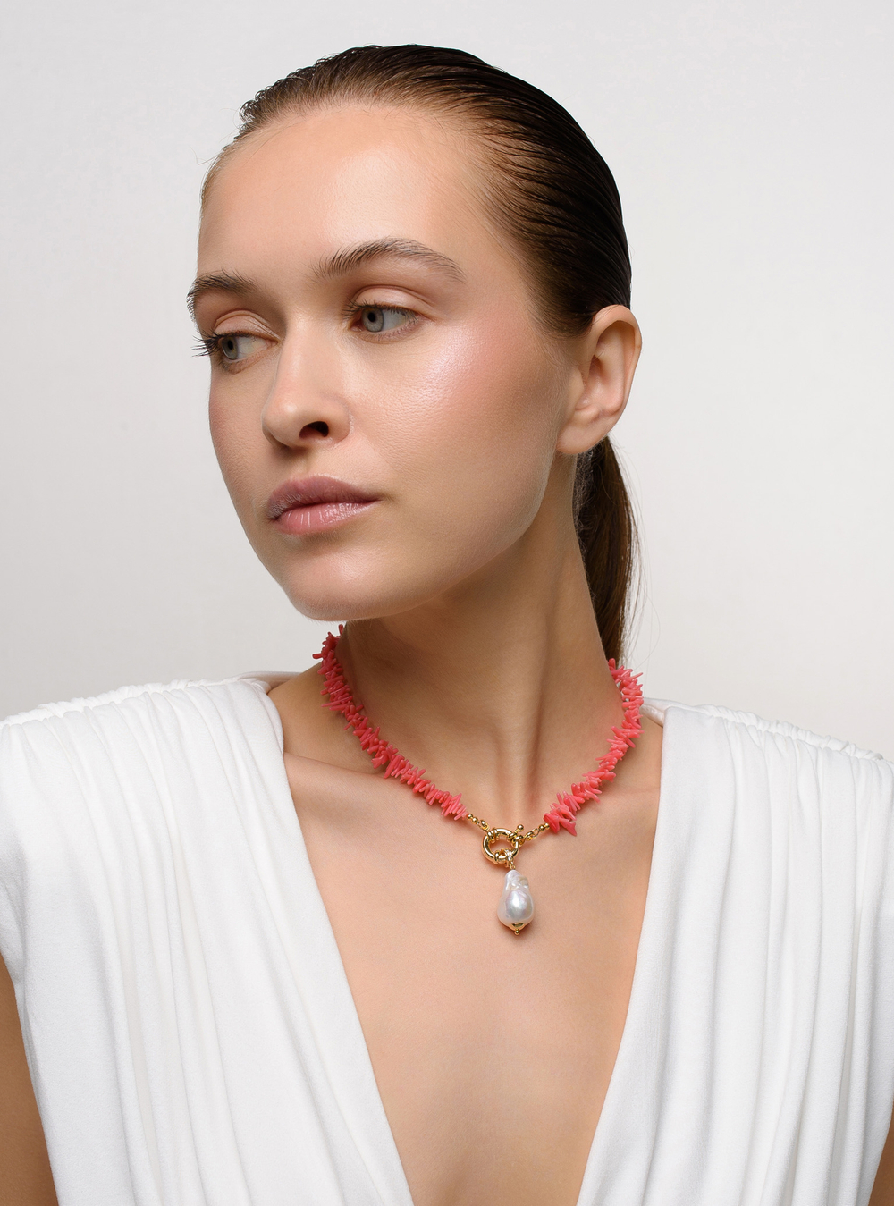 Колье Flamingo Coral Pearl Gold