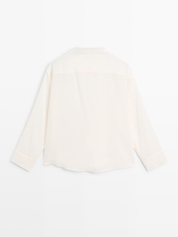 Massimo Dutti Рубашка с круглым вырезом и пуговицами, натуральный/кремовый
