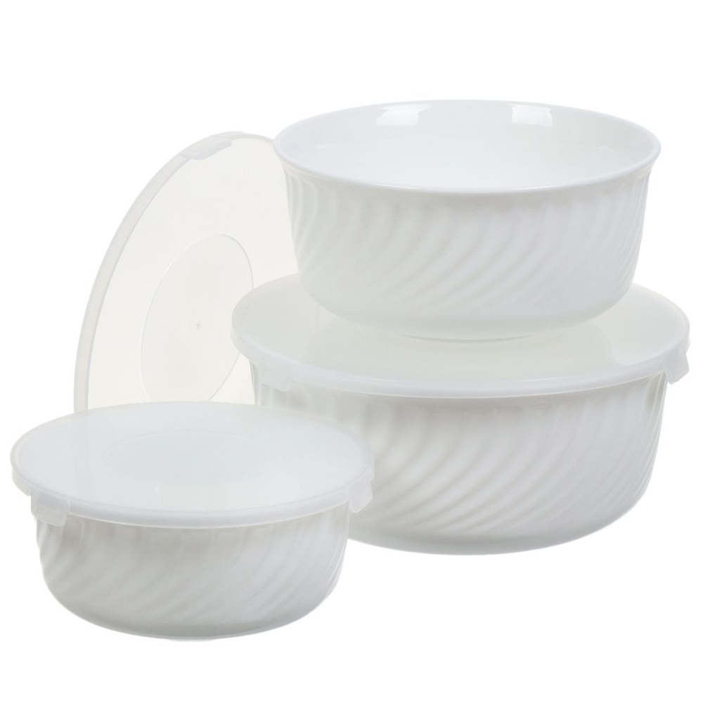 Салатник стеклокерам, кругл, 3 шт, 19,16,14 см, с крыш, Белый, Daniks, HDW-55/66/75 292666