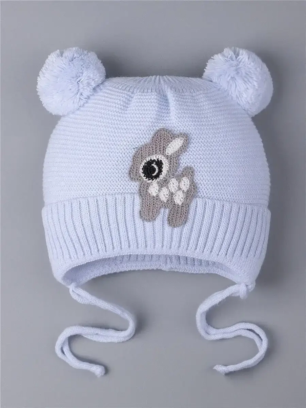 Шапка зимняя детская вязаная на завязках