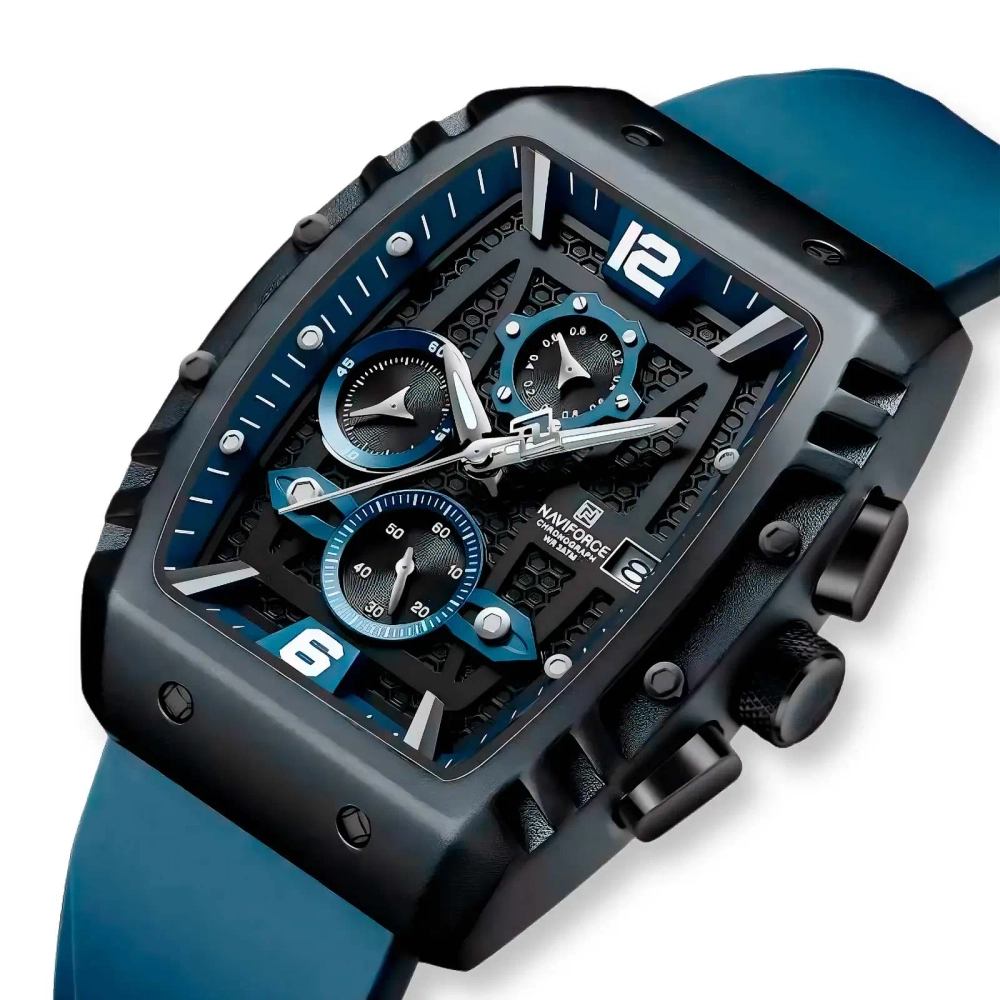 Часы наручные кварцевые NAVIFORCE на силиконовом ремешке, черный/синий W8830-02