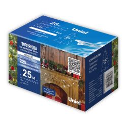 ULD-S2500-225-STК WHITE IP20 Гирлянда светодиодная. 25м. Соединяемая. 225 светодиодов. Белый свет. Провод прозрачный. ТМ Uniel