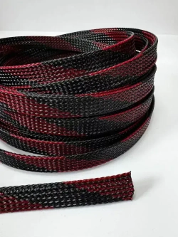 Оплетка кабельная из полиэстера змеиная кожа 10, 8-20мм, черно-красная, 10м