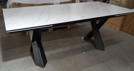 Стол ORISTANO 200 MARBLES KL-99 Белый мрамор матовый, итальянская керамика/ черный каркас