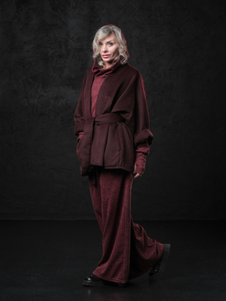 Кимоно -пальто марсала с поясом