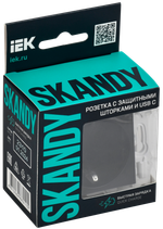 SKANDY Розетка с заземлением с защитными шторками 16А с USB C 18Вт SK-R17Bl черный IEK
