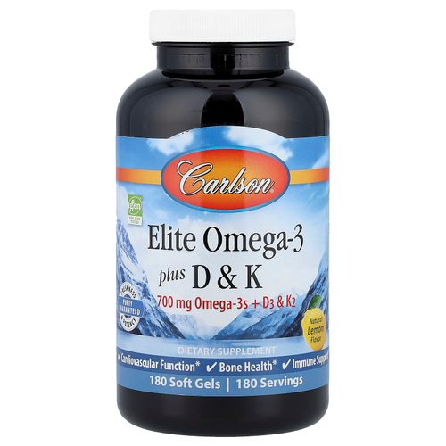 Carlson, Elite Omega-3 Plus D & K, натуральный лимонный вкус, 180 мягких таблеток