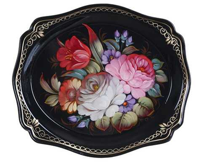 Жостовский поднос декоративный, размер 20х17 см (A3), металлический