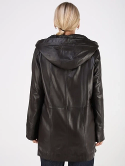 Кожаная куртка демисезонная с капюшоном длинная