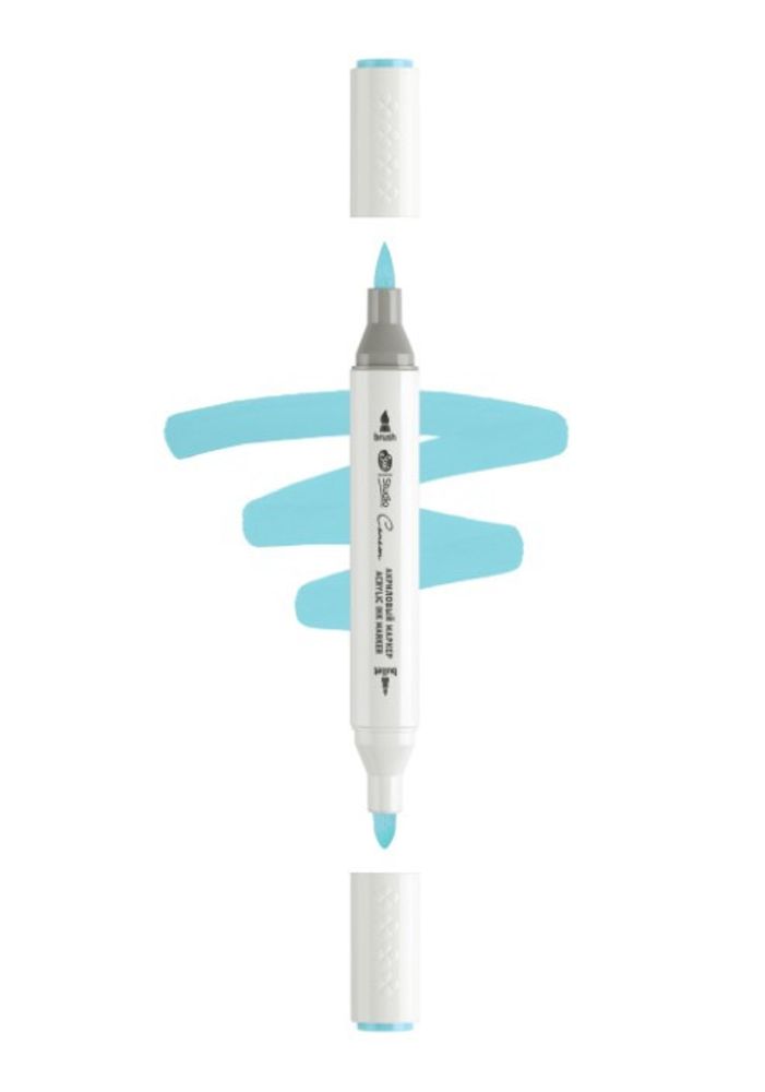 Маркер акриловый 2-х сторонний СОНЕТ кисть/пулевид. небесно-голубой