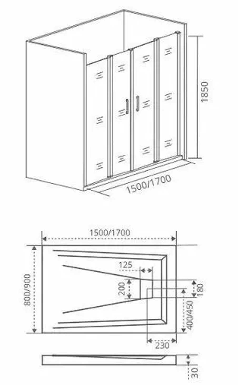 Душевая дверь в нишу Bas Infinity WTW-TD-150-G-CH 150*185 без поддона