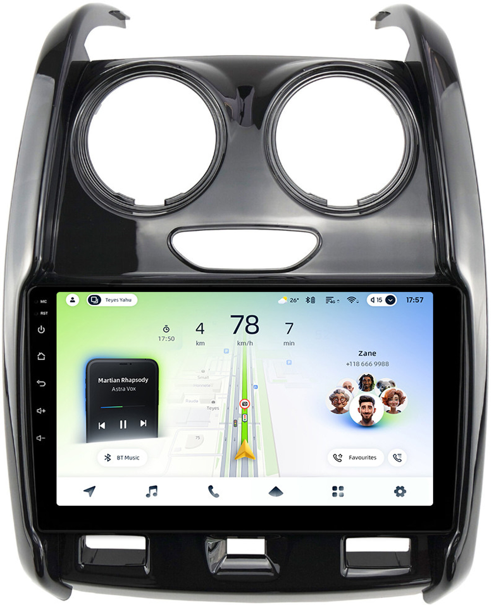 Магнитола для Renault Duster 1 2015-2020, Lada Largus 2021+ (мультируль/джойстик, рамка большая глянец) - Teyes CC4L монитор 9" IPS на Android 14, Snapdragon 662, CarPlay, 4G SIM-слот