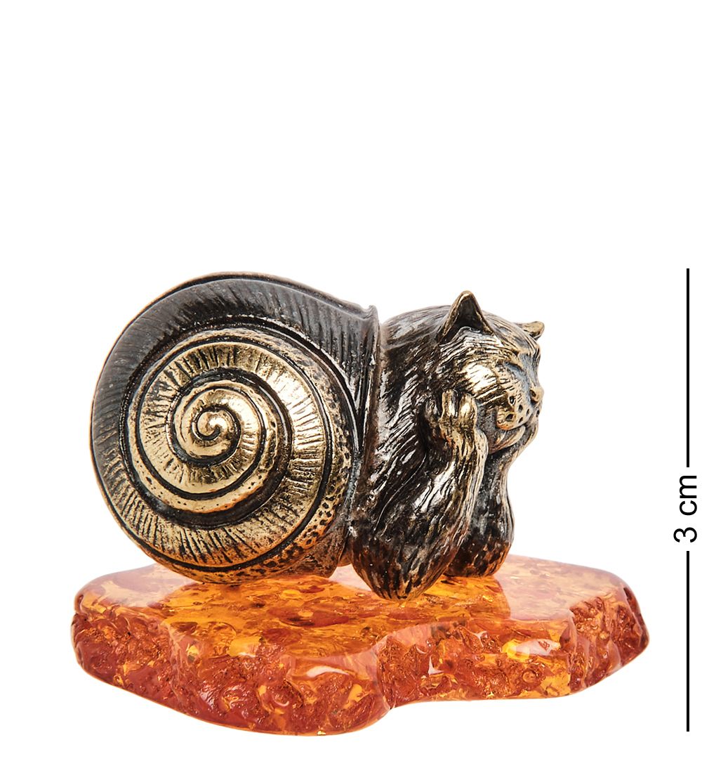 Народные промыслы AM-2275 Фигурка «Кот-улитка» (латунь, янтарь)