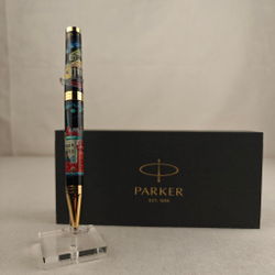 Коллекционная шариковая ручка Parker "Ingenuity Black GT" с поворотным механизмом "Москва" с ручной росписью в коробке