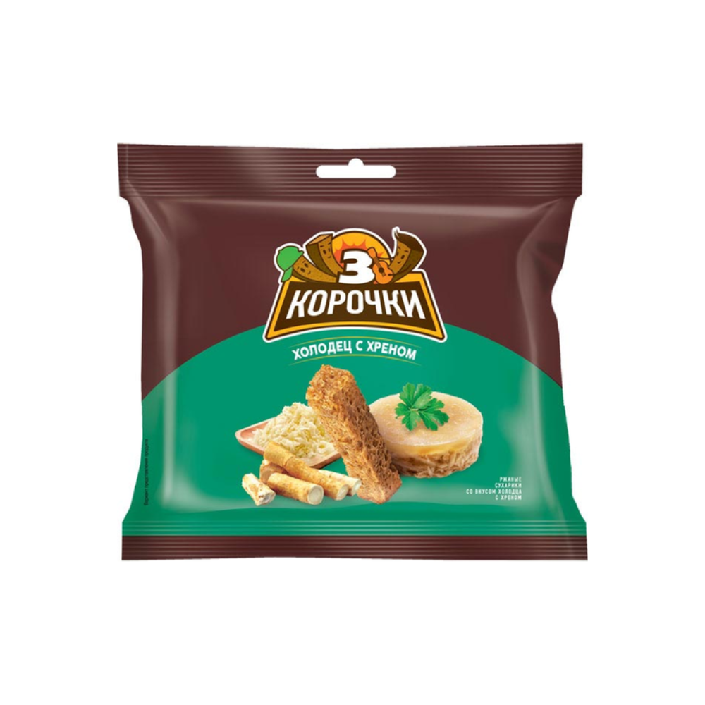 Сухарики ржаные 3Корочки Холодец с Хреном 100 гр