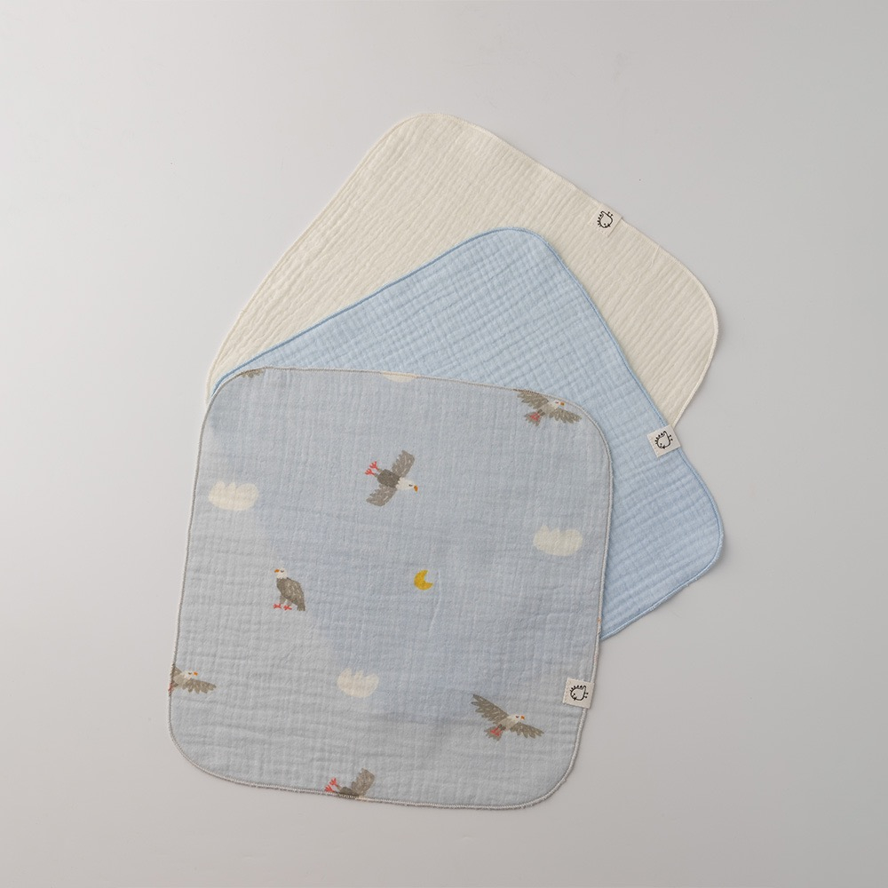 Платочки муслиновые BUBA KIDS, 3 шт., Горный орёл/ нежно-голубой/ сливочный