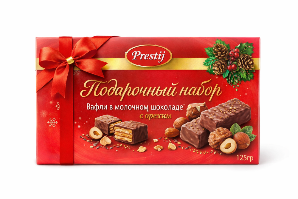 Prestij Подарочный набор вафли в молочном шоколаде с орехом 125гр