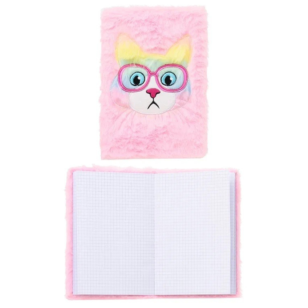 Блокнот детский Basir, формат А5, серия "Кот", переплет меховой, 21*14.5 см, 80 листов, 2 цвета ассорти