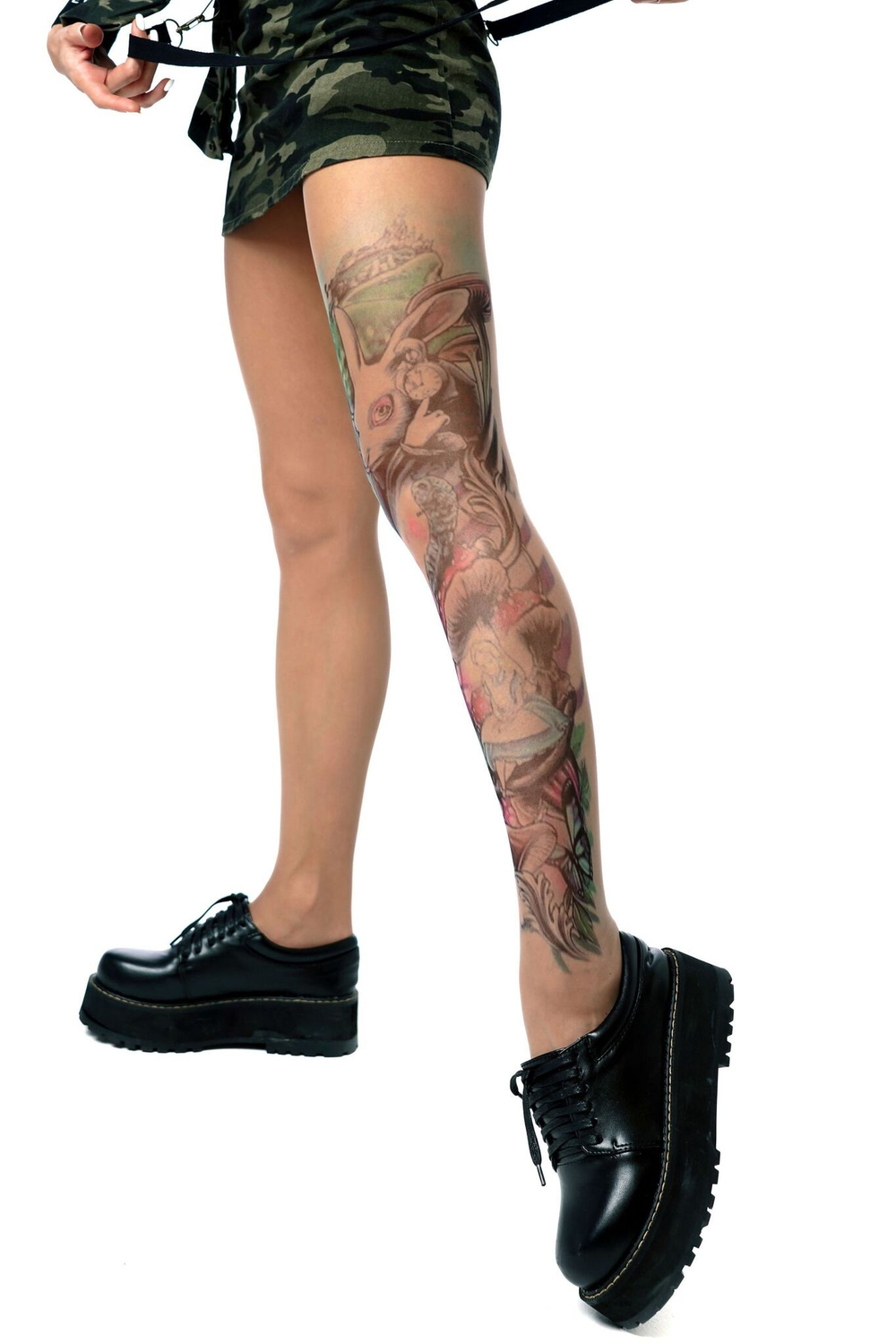 Колготки с принтом в виде героев «Алисы в Стране чудес» (Размер: S-M-L) (Цвет: бежевый)