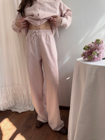 Брюки из вареного хлопка, Пудровый в полоску