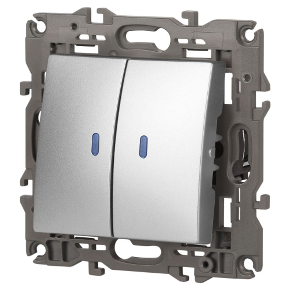 14-1105-03 ЭРА Выключатель двойной с подсветкой, 10АХ-250В, IP20, Эра Elegance, алюминий | Elegance Алюминий