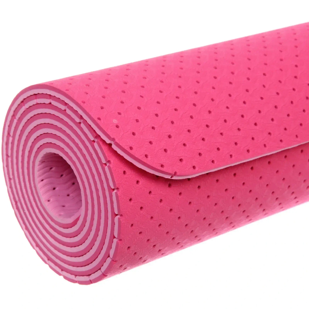 Коврик для йоги 6 мм 183х61 см «Sports time» перфорированный (ТРЕ), св.розовый/розовый